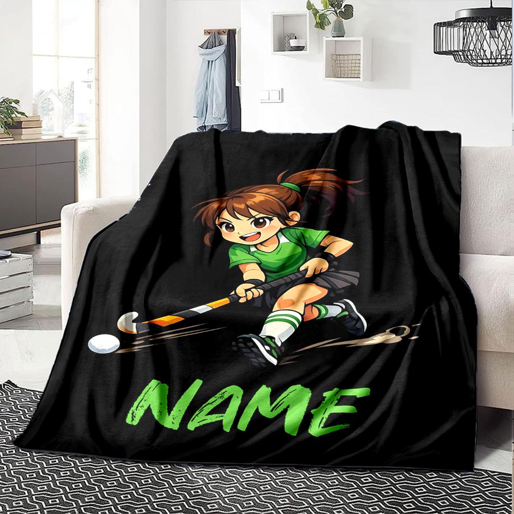 Custom Name Hockey Theme Printed Blanket - Perfect for Couch, Bed, Travel & Outdoor Use | Machine Washable, Cozy & Durable.