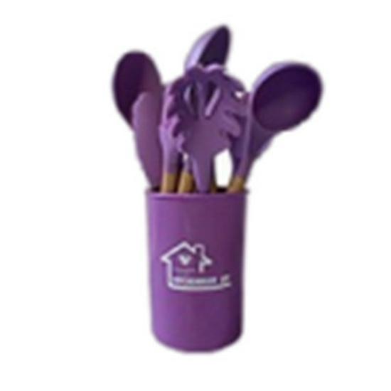Silicone Kitchenware: 12-Piece Non-stick Spatula and Spoon Set with Wooden Handles for Cooking and Baking