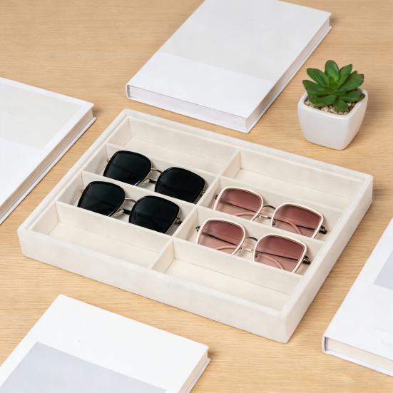 Taca organizer na okulary przeciwsłoneczne 8 przegródek Aksamitny uchwyt na okulary Pudełko do przechowywania Stackable Mężczyźni Kobiety Okulary Zegarki Biżuteria Witryna
