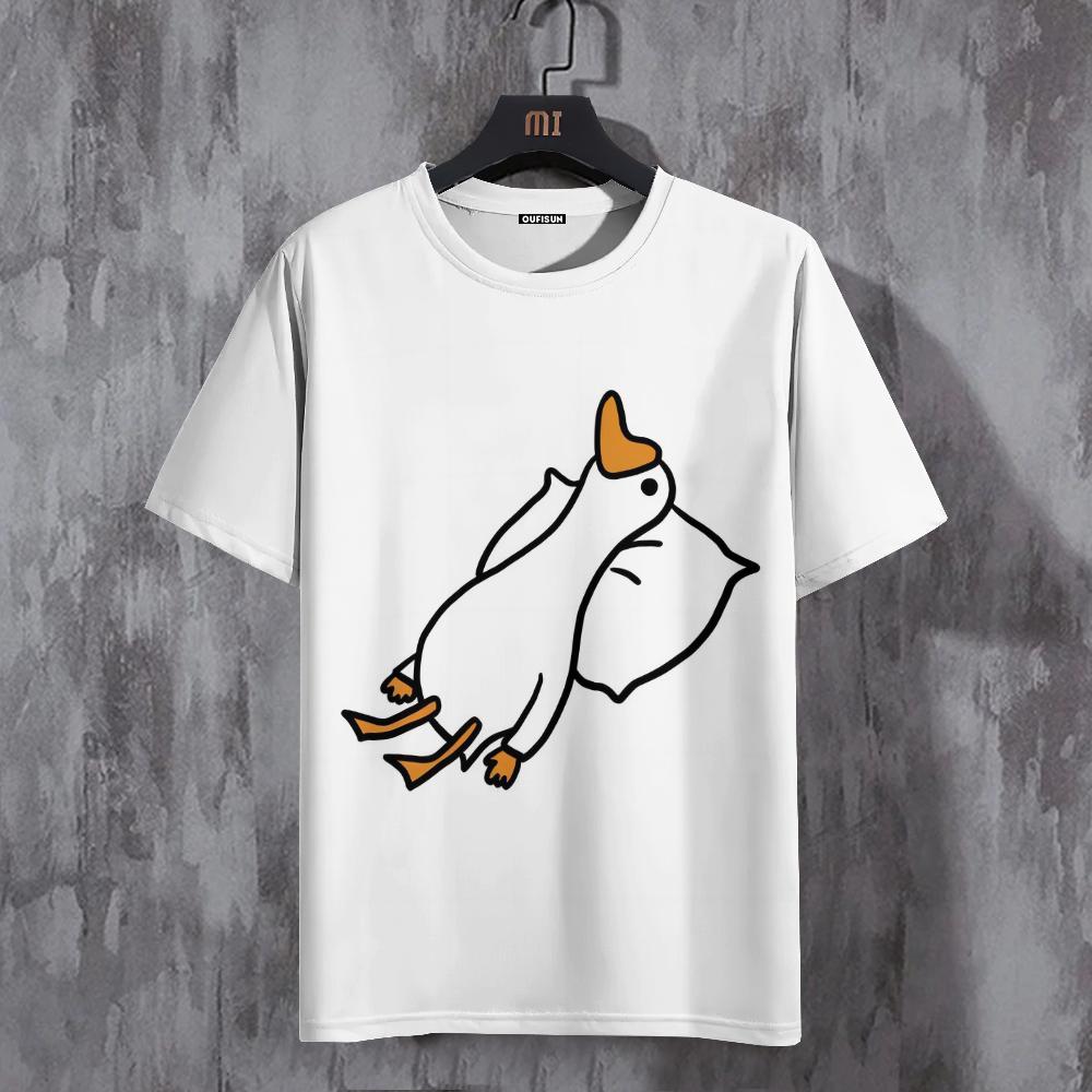 

Футболка для мужчин с забавным принтом утки, повседневная спортивная футболка с круглым вырезом, спортивная футболка, свитер с короткими рукавами, топы, мужская свободная одежда M