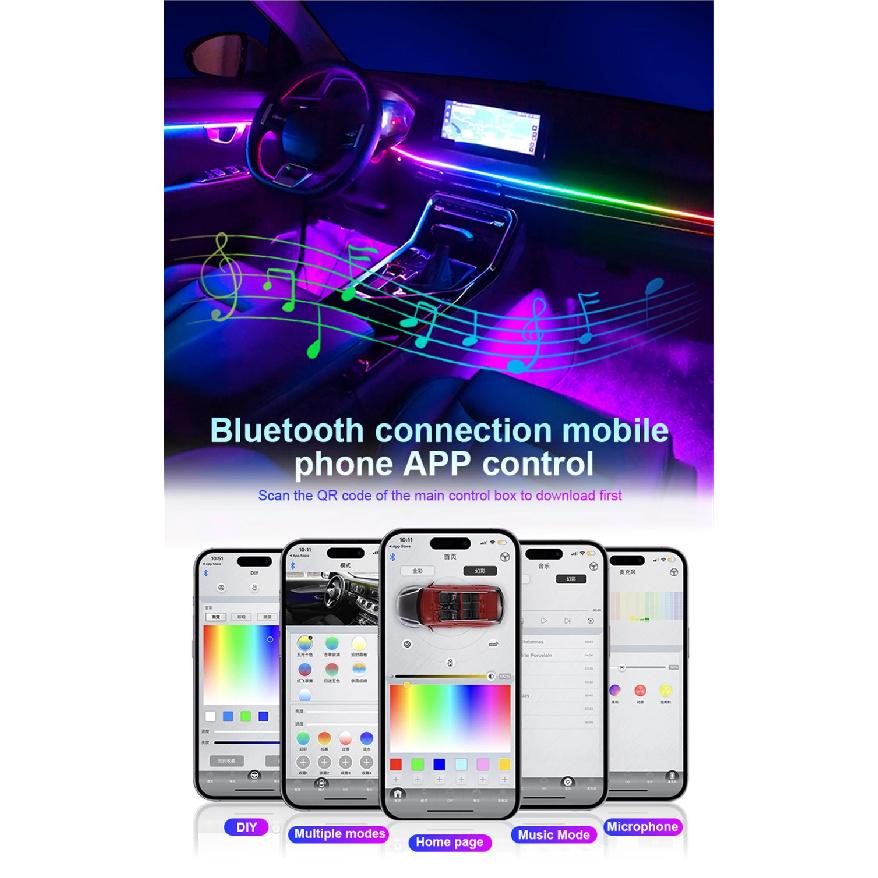 Newest Hidden LED Symphony Dual Zone Car Ambient Light Smoke Matt Black Acrylic Light Strip Interior Decoration Lighting Kit 12V