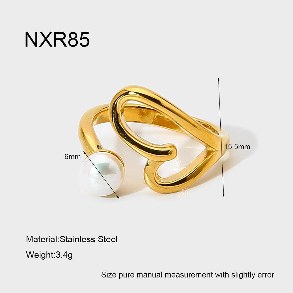Exquisite and elegant inlaid imitation pearl special-shaped line open ring plated with 18K gold stainless steel design ring