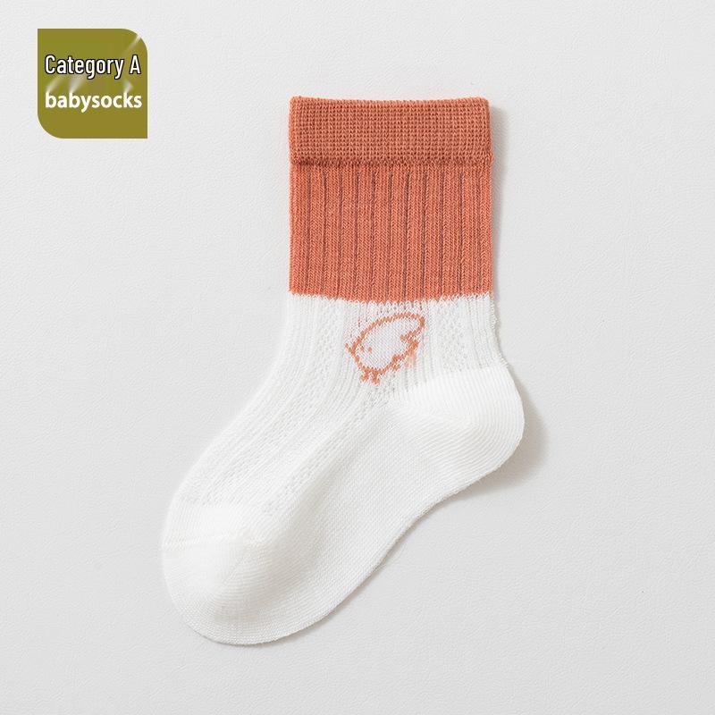 Class A Cotton Baby Socks - Breathable, Seamless, Loose Cuff, Mid-Calf Mesh for Newborns