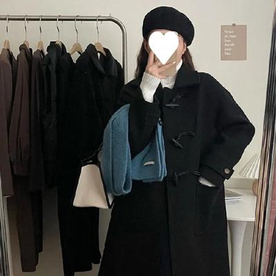 Horn Button Japanese Woolen Coat Women's Autumn and Winter New Long Woolen Coat Little Man