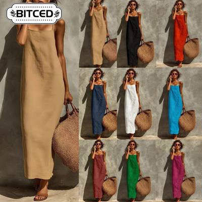 Fashion Summer Spring Solid Color Print Sleeveless Casual Dresses