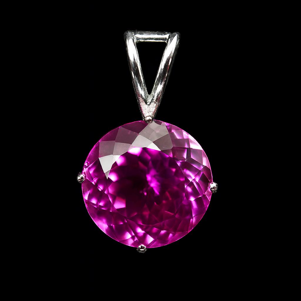 17 CT Natural Pink Ruby Round Cut Gemstone 925 Silver Pendant