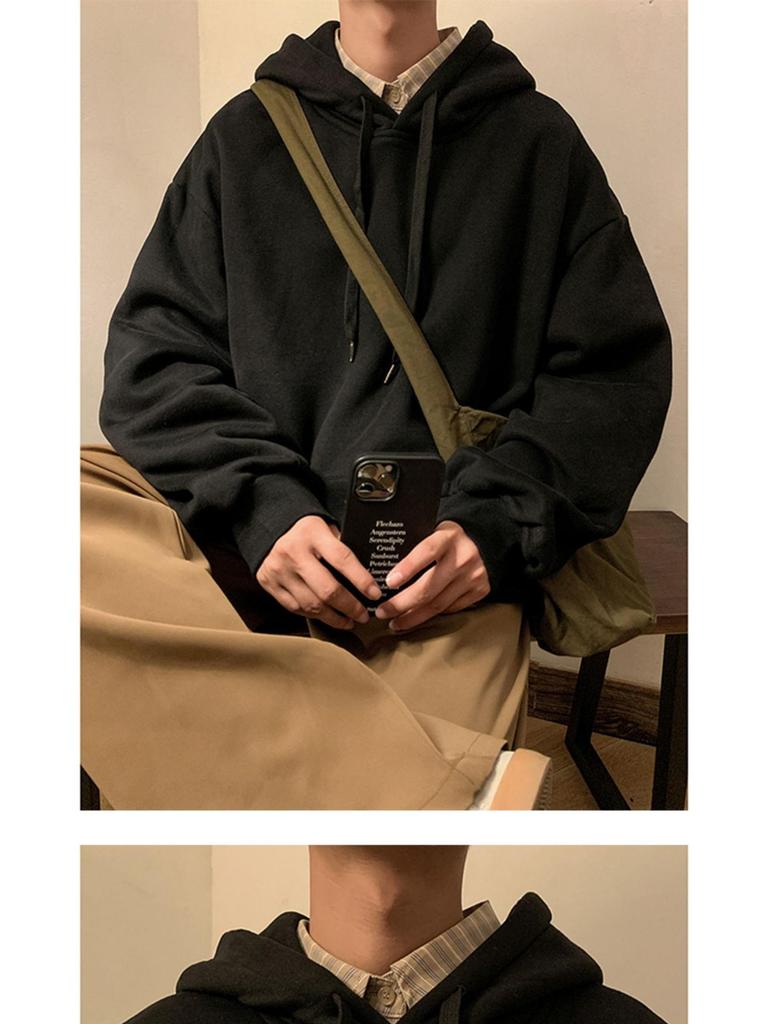 Trendiger Oversize-Hoodie für Herren: 300 g schwere chinesische Baumwolle, einfarbig, Westküsten-Stil, Unisex.