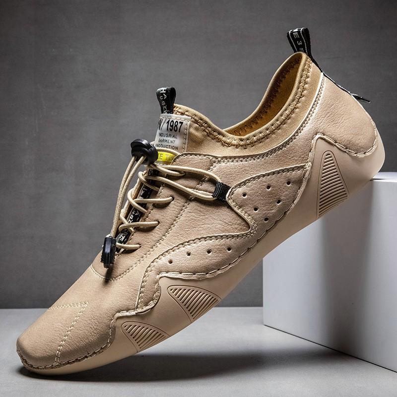 Mens Casual Leather Loafers Breathable Low-Heel Slip-On Shoes Daily Wear In Large Sizes