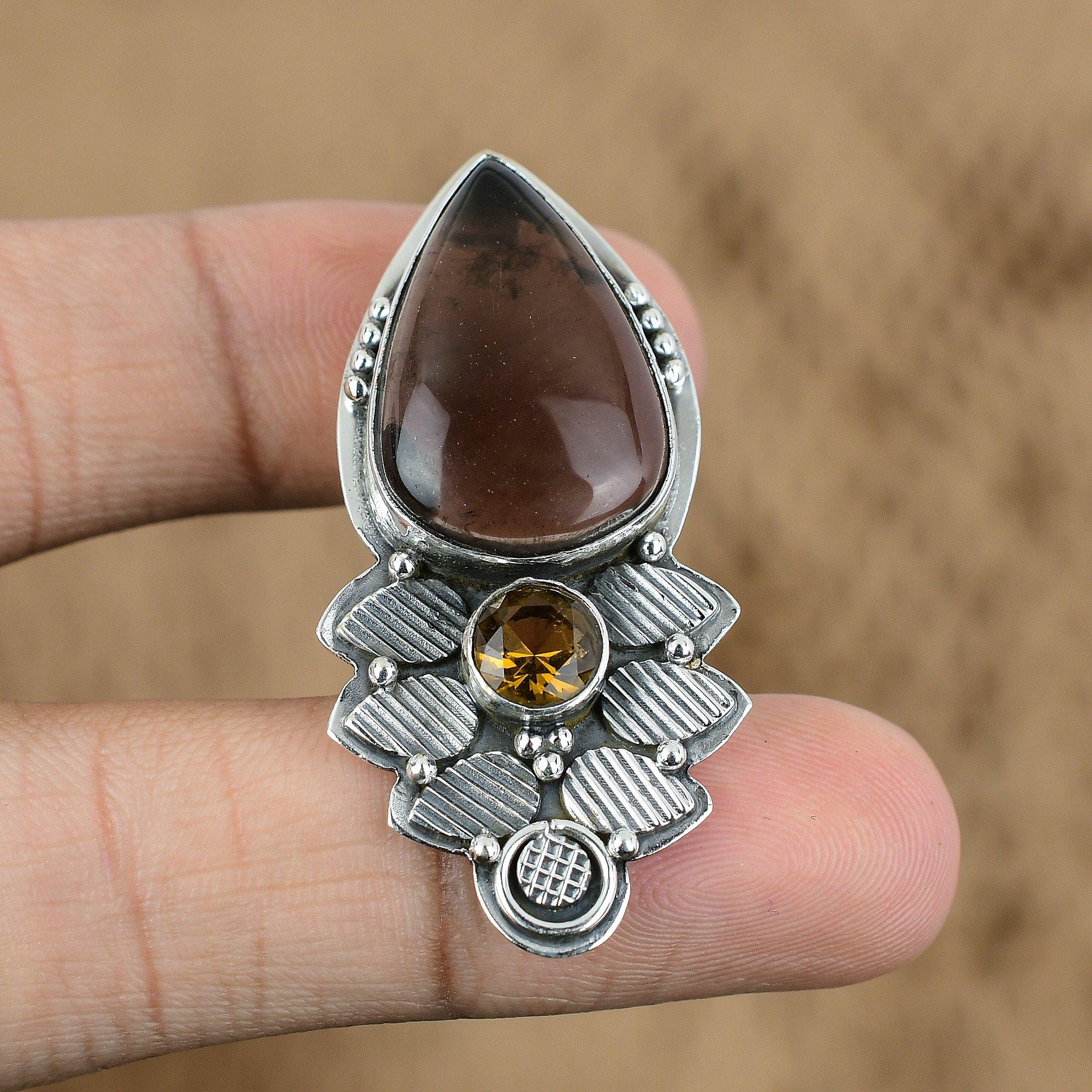 

Natural Smokey Quartz Gemstone Pendant 925 Sterling Silver Indian Jewelry
