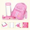 NEW Detachable 6 Wheels Trolley School Bag Girls Rolling Backpack Children Cute Pink Bowknot Schoolbag Wheeled Backpack Set