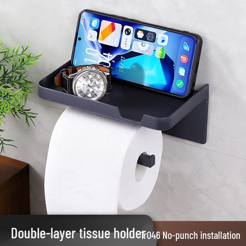 Punch-Free Wall-Mounted Toilet Paper Storage Rack Black Double-Layer Roll Holder