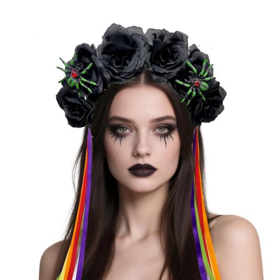 Women Headband Satin Colorful Flower Decor Hair Hoop Bright Color