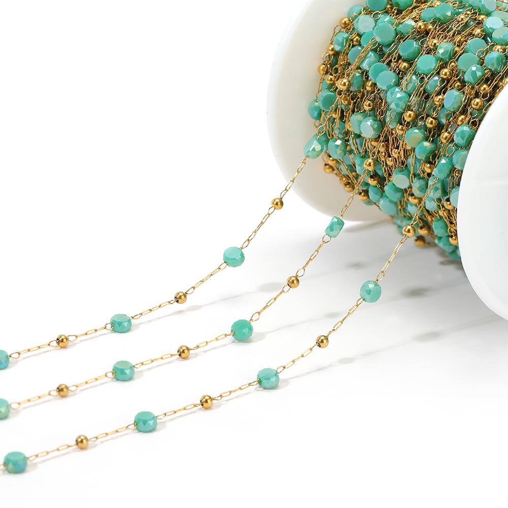 1 Meter Stainless Steel Vacuum Gold Beads Chains with 4mm Crystal Glass for DIY Necklace Findings Craft Bracelets Jewelry Making