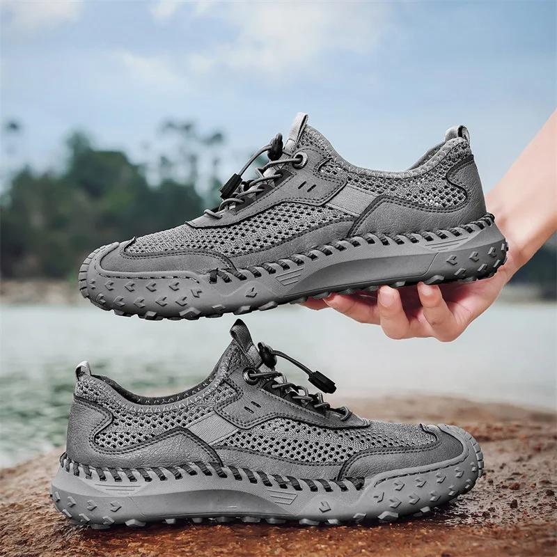 Outdoor Men's Summer Knit Sneakers Lightweight Mesh Shoes Quick-Dry Athletic Shoes Comfortable Treking Footwear Non-Slip Sandals