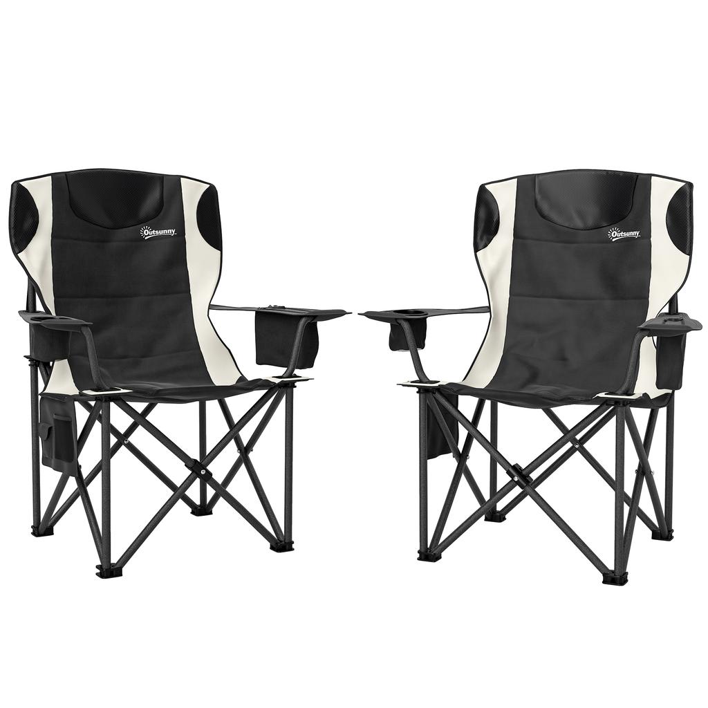 Set of 2 Folding Camping Chairs, Padded Camping Chairs with Adjustable Armrests, Portable & Lightweight Folding Camp Chair with Cooler Bag