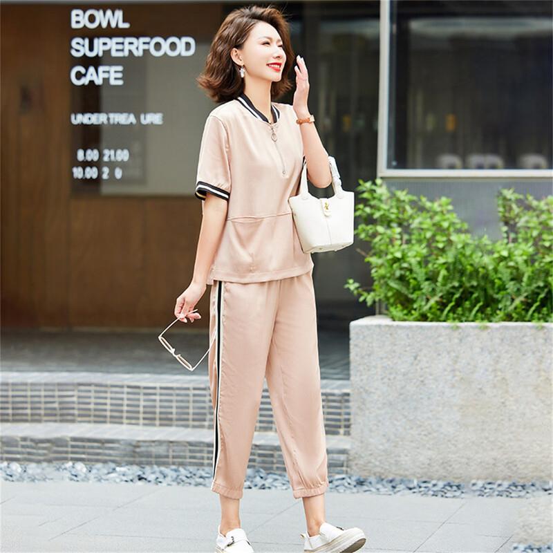 Jianhu Middle-Aged Women s Summer Two-Piece Set 4XL
