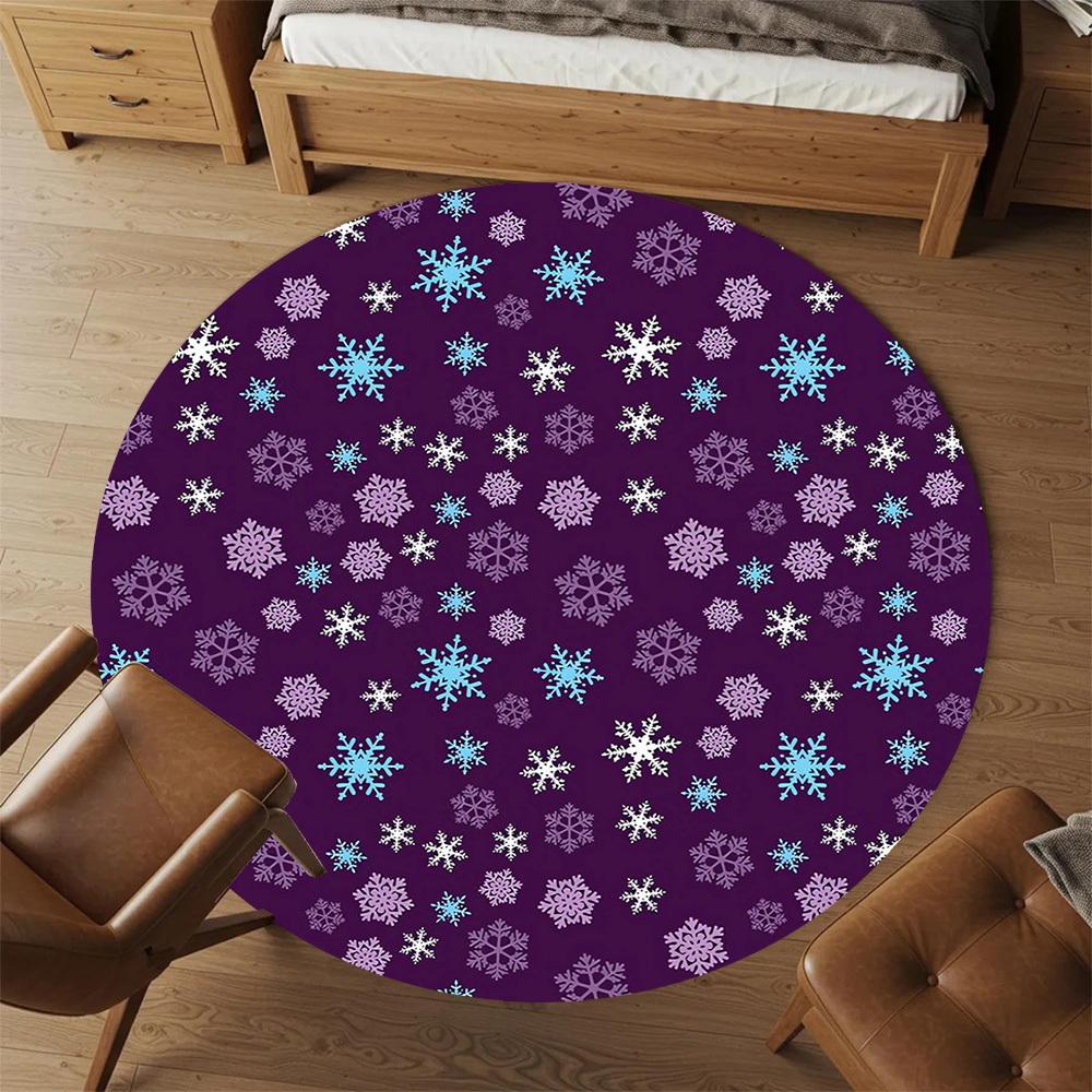 1pc Snowflake Purple Round Chair Mat Area Rug - Non-Slip, Floor Mat for Office, Bedroom, and Indoor Decor -1002248