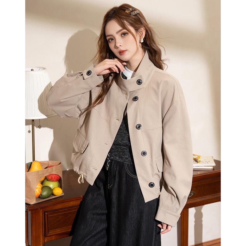 ET BOITE Women's Loose Fit Stand-Collar Cropped Windbreaker