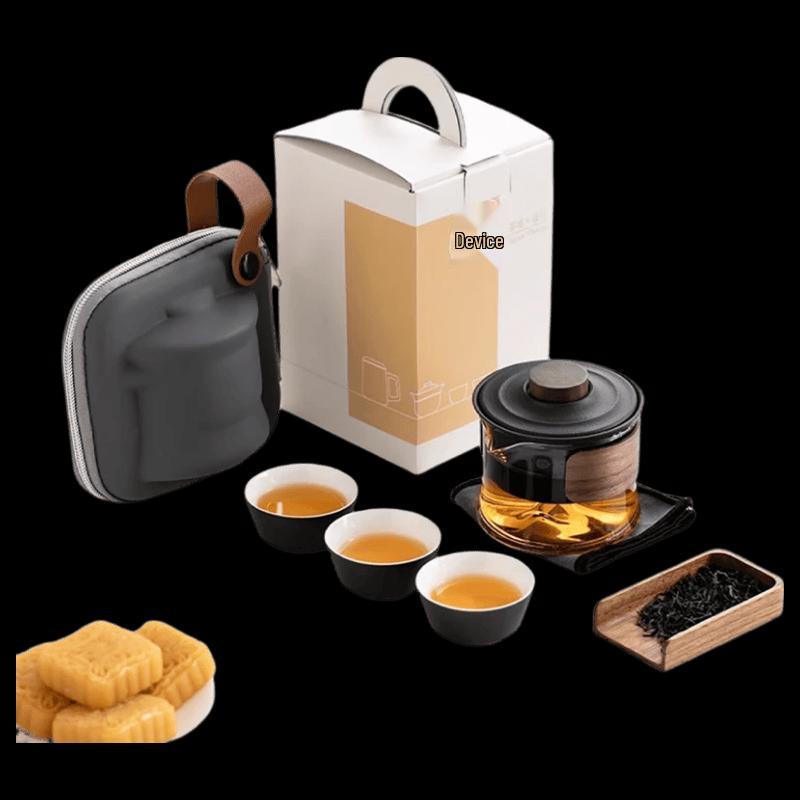 Portable Travel Tea Set - Glass Teapot & Ceramic Cups