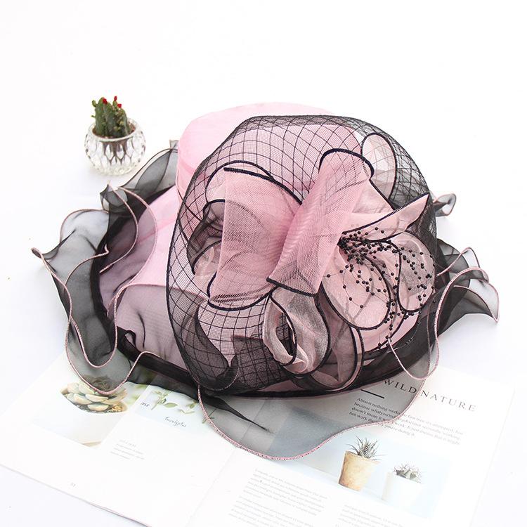 Color Matching Organza Sun Protection Sun Hat Women'S Summer Uv Protection Sun Hat Chiffon Flower Beach Hat