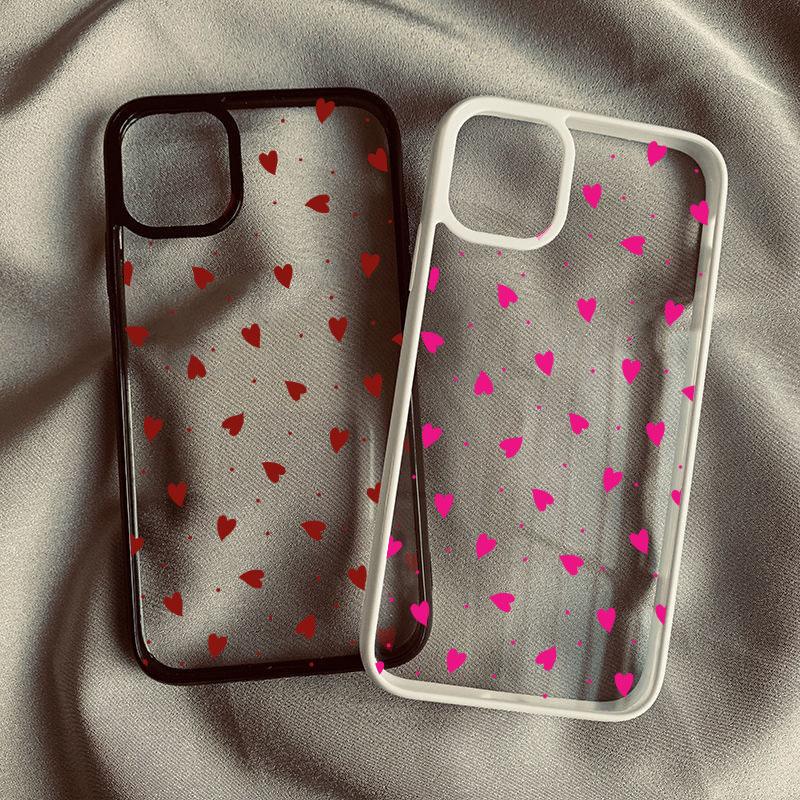 Simple Cute Pink Red Heart Phone Case For iPhone 17 15 14 Pro MAX 11 13 12 16 X SE20 XR 7 8Plus Shockproof Hard Cover Clear Bag