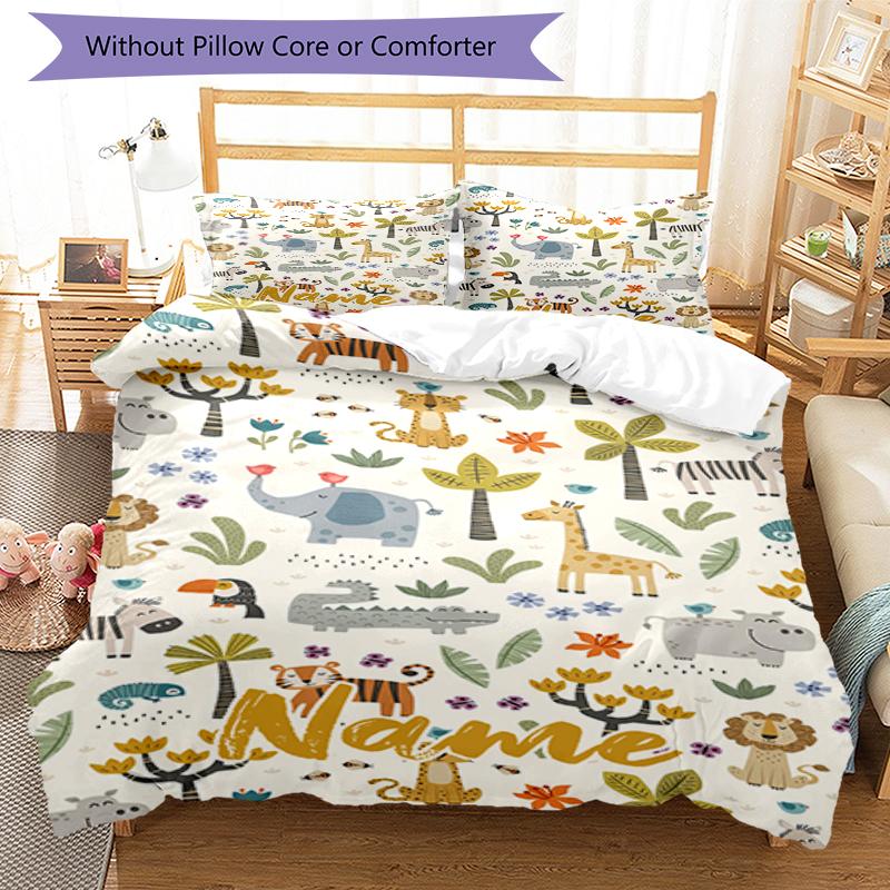 3pcs Custom Name Animals Bedding Set Duvet Cover Closure Includes 1 Duvet Cover & 2 Pillowcases, Soft and Comfortable for All Seasons.