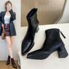 2025 autumn and winter new European and American style pointed head thick heel temperament short boots women's rear zipper high heel thin boots fash