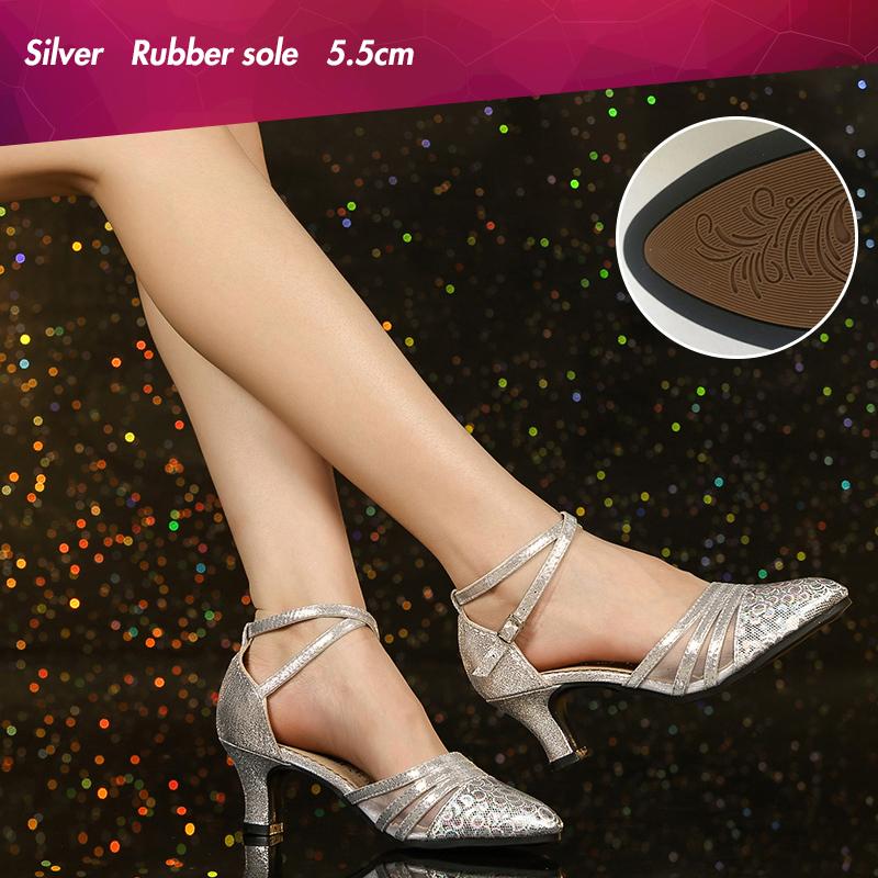 Women Latin Dance Shoes Soft Sole Tango Waltz Salsa Ballroom Dancing Shoes Close ToesSandals Heeled 5.5cm