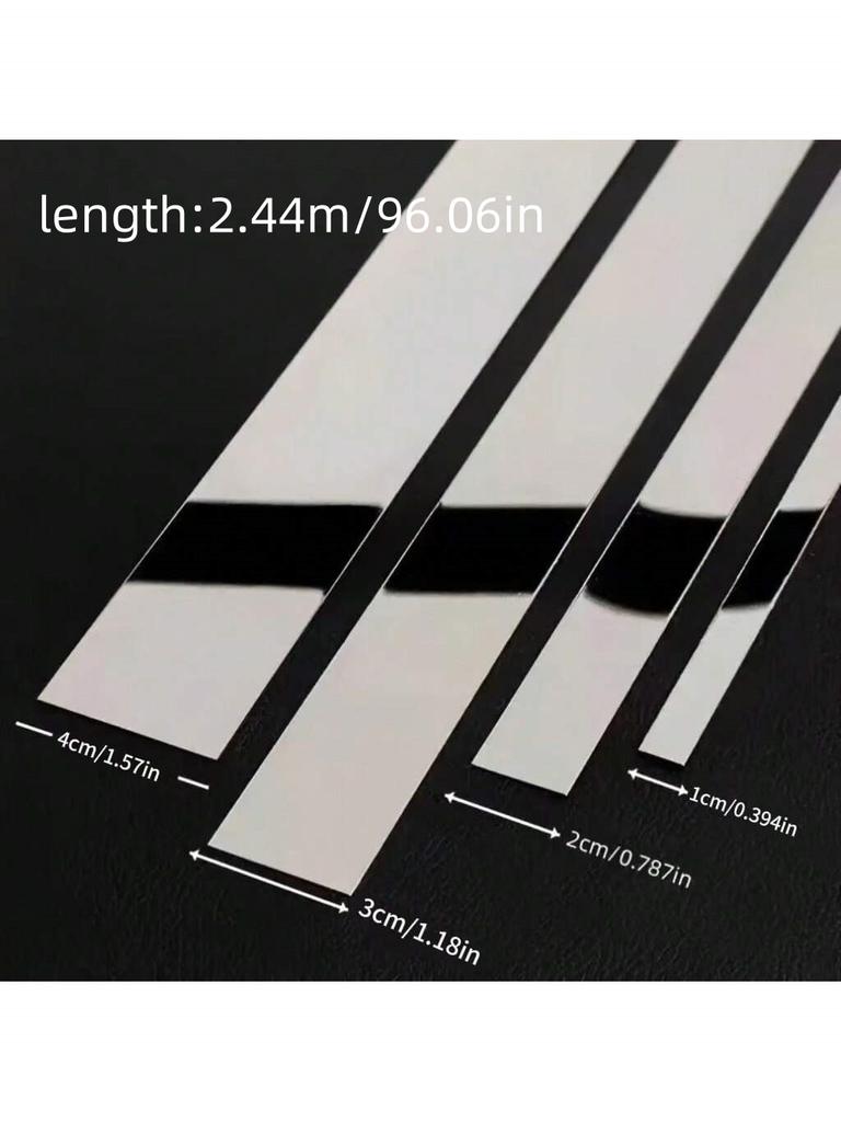 1PC 2.44M/96.06in Mirror Stainless Steel Flat Decorative Lines Wall Stickers Silver Titanium Background Wall Edge Strips