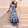 Women's Vacation Casual Blue Vintage Ethnic Printed Dress Skinny