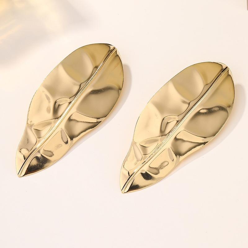 Accessories Exaggerated Alloy Leaf Earrings Niche Folds Irregular Earrings Stud Earrings Women