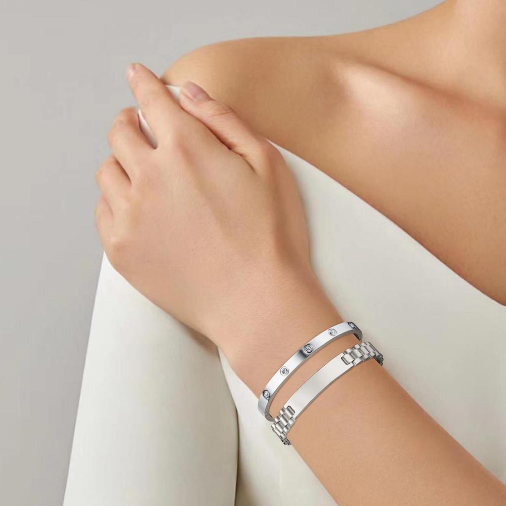 Vnox Pulseiras Personalizadas de Presente de Amor para Casais, Pulseira Combinando de Aço para Mulheres e Homens, Gravar Nome Presentes de Promessa para Ela/Ele