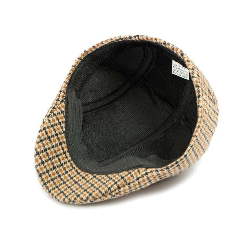Kapelusz w wzór pepitki Męski Jesień Zima Średniego Wieku i Starszy Kapelusz typu Forward Ciepły Bawełniany Kapelusz Brytyjski Vintage Beret