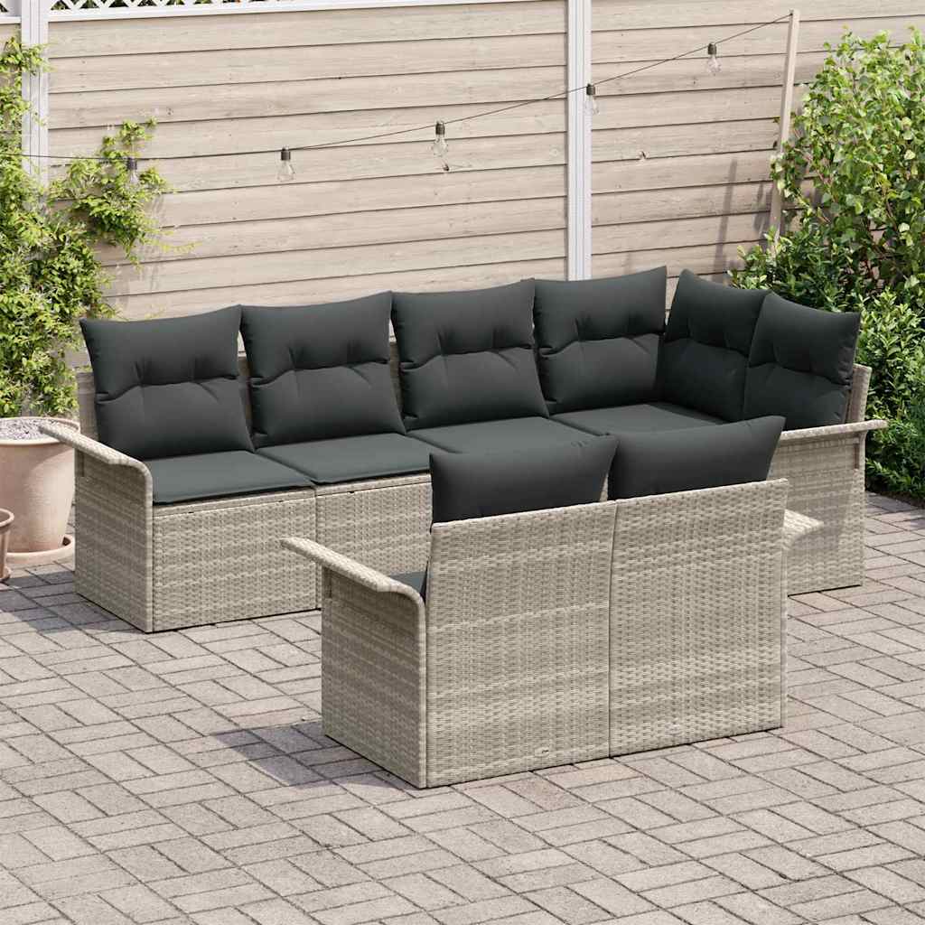 Garden Sofa Set with Cushions 7 Pcs Light Grey Poly Rattan