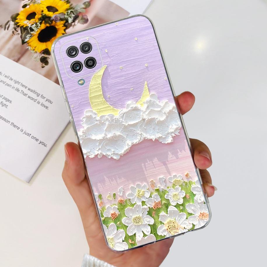 For Samsung Galaxy A12 Case Transparent Cover Fashion Flower Slim Soft TPU Phone Case For Samsung A12 SM-A125F M12 F12 A 12 Capa