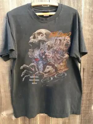 Evil Dead 90s Movie Graphic T Shirt Charcoal Tee Vintage Men Women Short Sleeve T-Shirt Black Casual Crew Neck Cotton Tee Tops