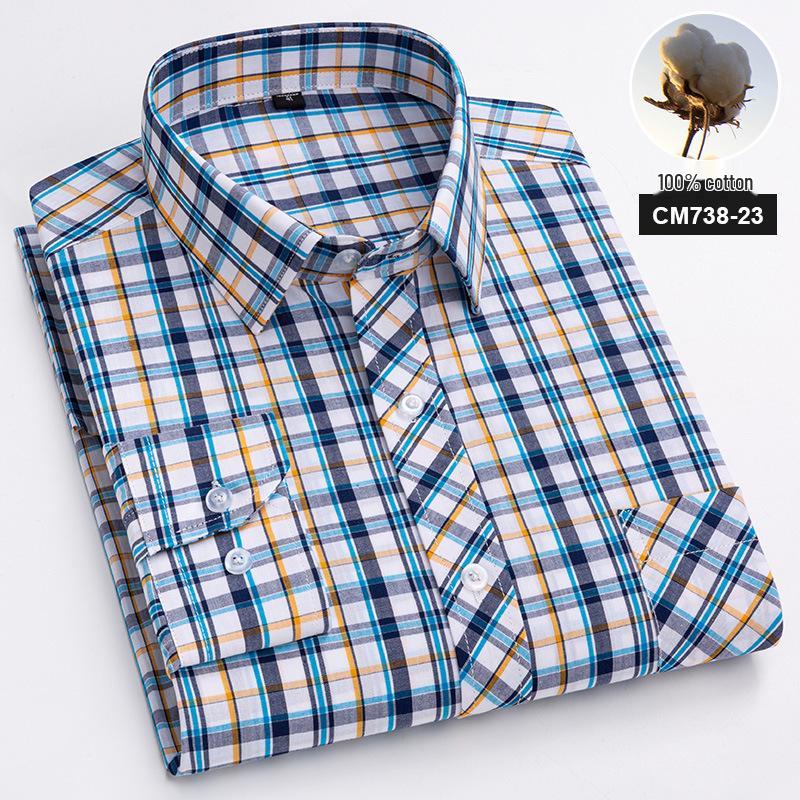 Men's Slim Fit Plaid 100% Cotton Shirt - Long Sleeve, Spring/Autumn Casual Korean Style for Young & Middle-Aged