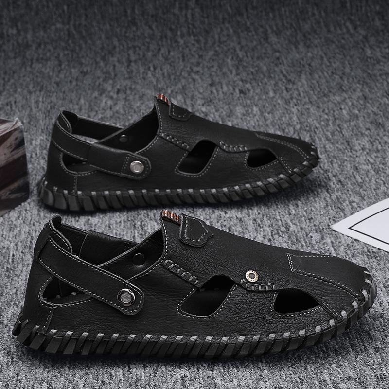 

Повседневные мужские сандалии из натуральной мягкой кожи, удобная пляжная обувь, высококачественные мужские римские летние сандалии, размер 38~48 38 чёрный