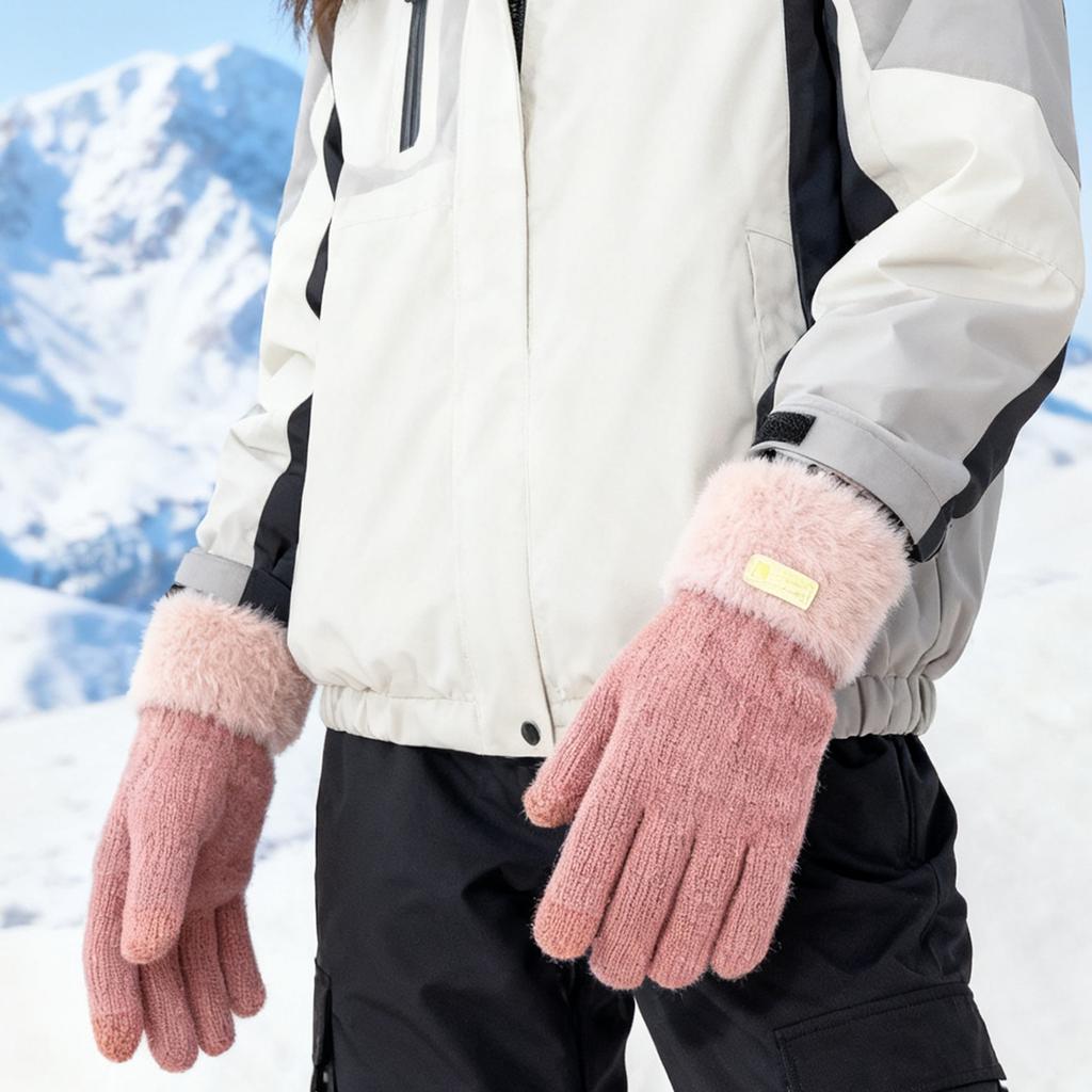 New Winter Knitted Plush Double-layer Gloves for Women Men Solid Color Touchscreen Driving Gloves Outdoor Warm Cycling Mittens