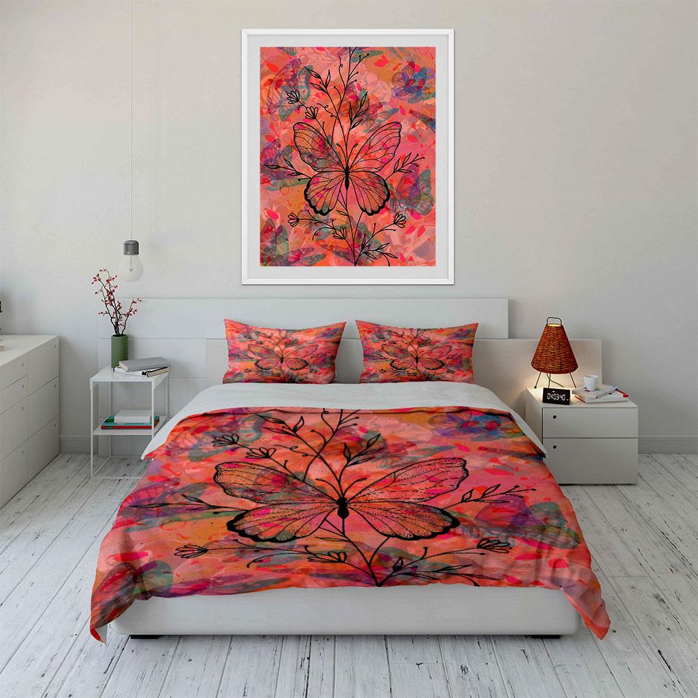 Butterfly Floral Bedding Set Bedding Duvet Cover Set Duvet Cover Pillowcases (1 * Duvet Cover 2 * Pillowcases, without duvet insert)