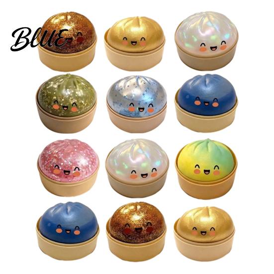 Simulated Bun Shape Toy 12Pcs Steamed Stress Ball with Steamer Anti-Anxiety Glitter Cartoon TPR Dumpling Squeeze Dough Fidget Sensory Relaxation