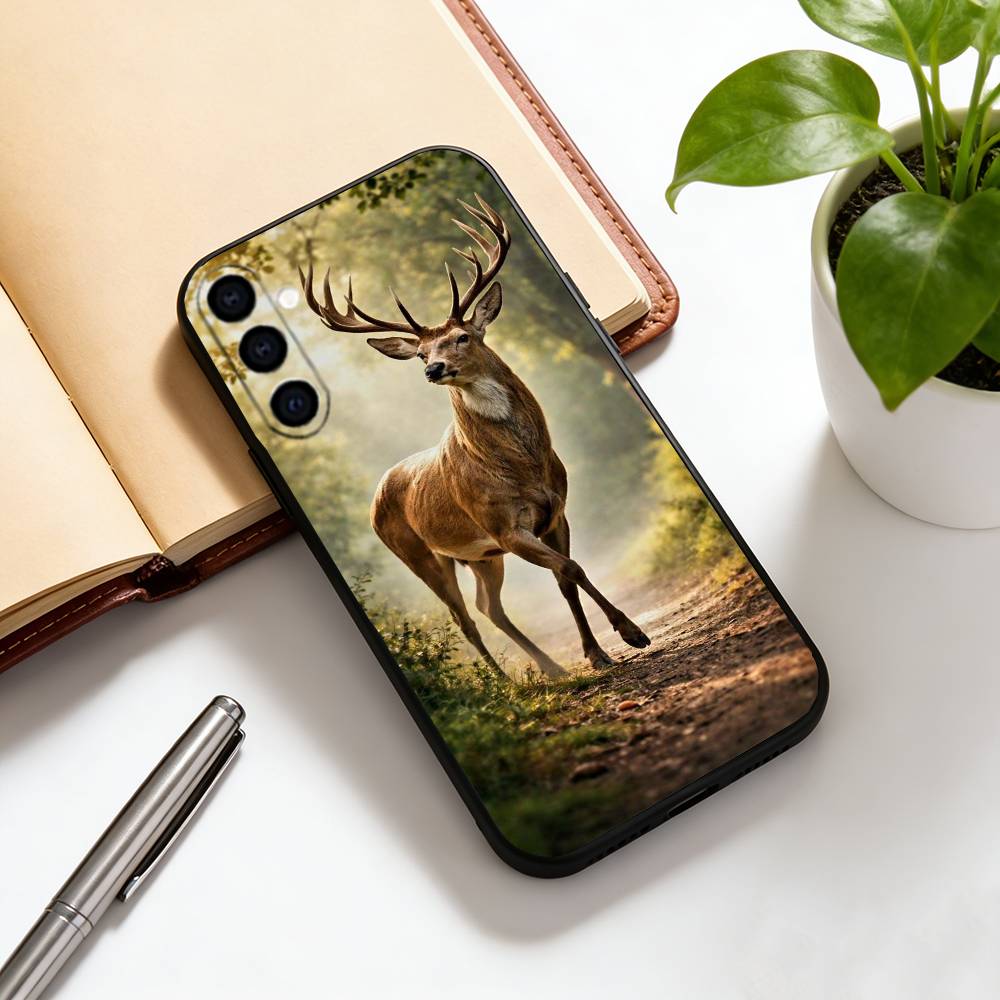Deer  Phone Case Black Silicone Soft For Samsung Galaxy A73,A72,A71,A70,A53,A52,A51