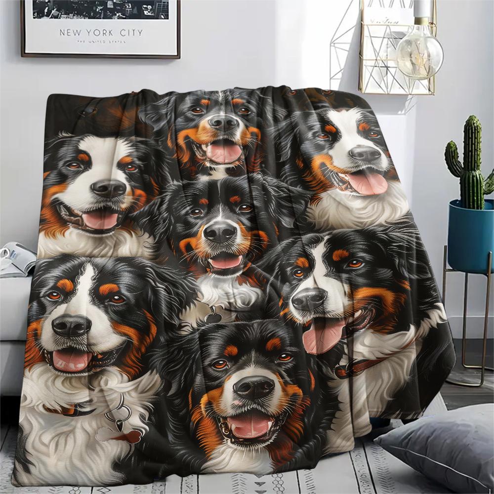 1Pc Bernese Dog Print Flannel Blanket, High Quality Comfortable for All Seasons, Home Decor, Warmth and Comfort, Perfect for Christmas Gifts