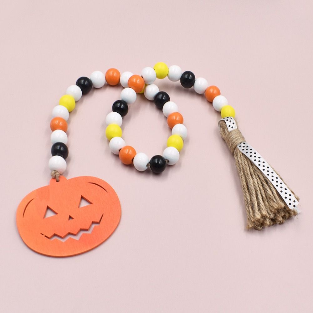 

Pumpkin Black Cat Halloween Wooden Bead Garland Halloween Bead String Holiday Party Decor