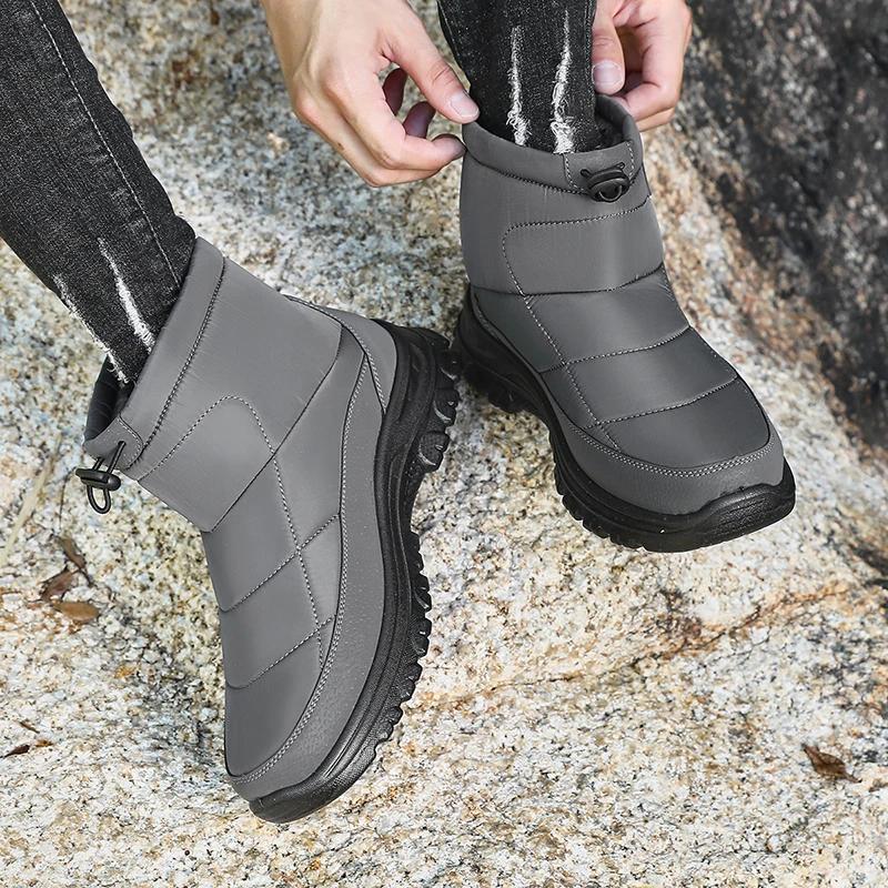 Fashion Waterproof Snow Boots for Men Winter Non-Slip Thicken Plush Ankle Boots Male New 2025 Outdoor Keep Warm Cotton Padded Shoes Man