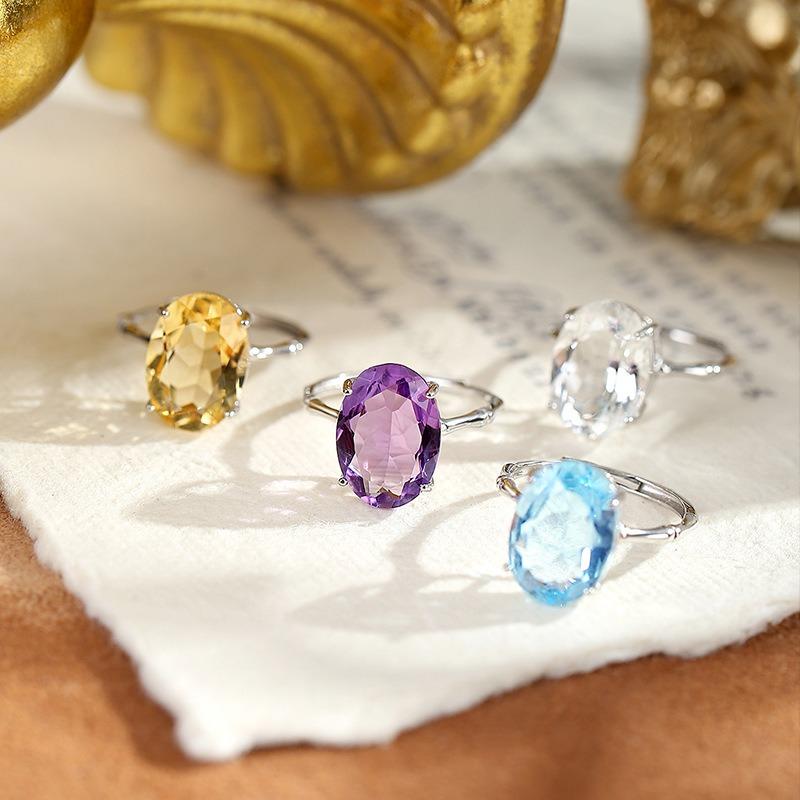Natural Explosion Topaz Amethyst Citrine Ring S925 Silver Light Luxury Jewelry Main Stone 10 * 14mm Fashion Gift