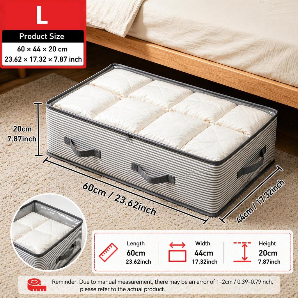 Bolsa Organizadora Grande para Almacenamiento de Ropa Plegable de Tela No Tejida Organizador de Armario con Ventana Transparente Almacenamiento Debajo de la Cama para Ropa Manta Ropa de Cama