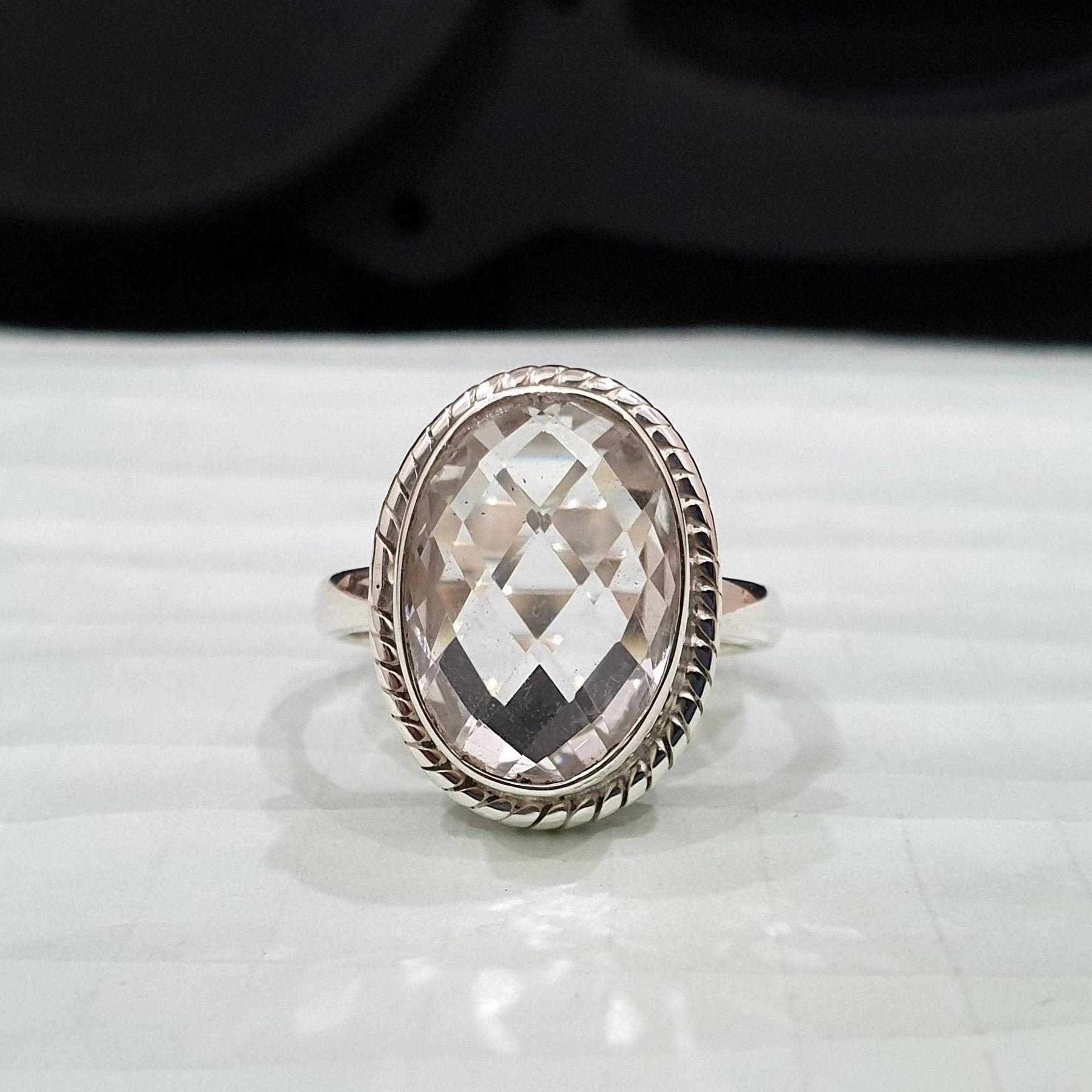 

Овальний Кристал огранювання «Роза» Білий Топаз Срібло 925 проби Кільце Ювелірна прикраса, Весільний подарунок Кільце з Топазом ручної роботи 10