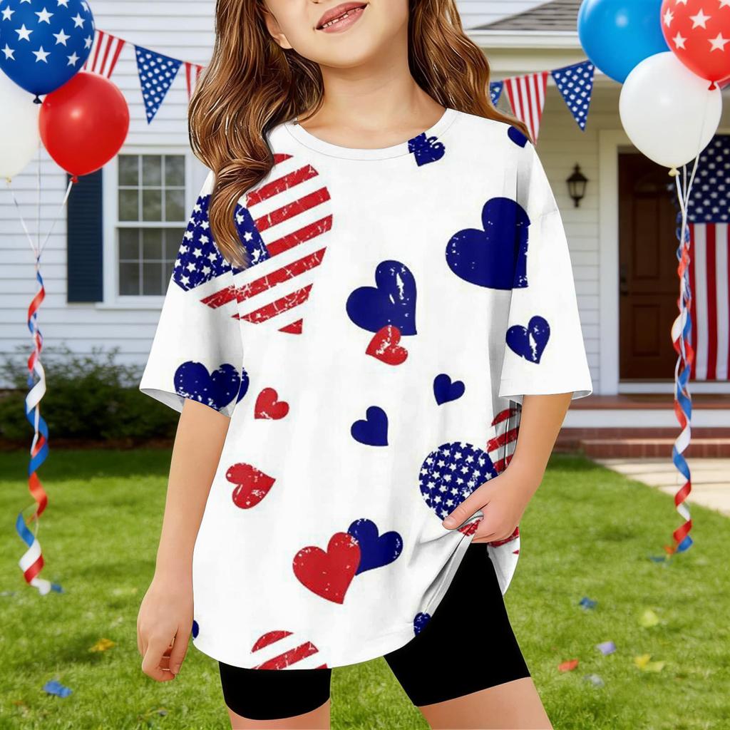 Kids Independence Day Print Round Neck Short Sleeve Casual T-shirt