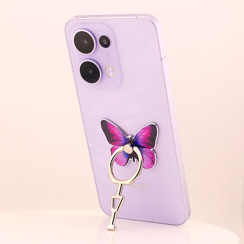 Butterfly Ring Holder: Full Metal Vertical Phone Stand, Cartoon Design for Women.